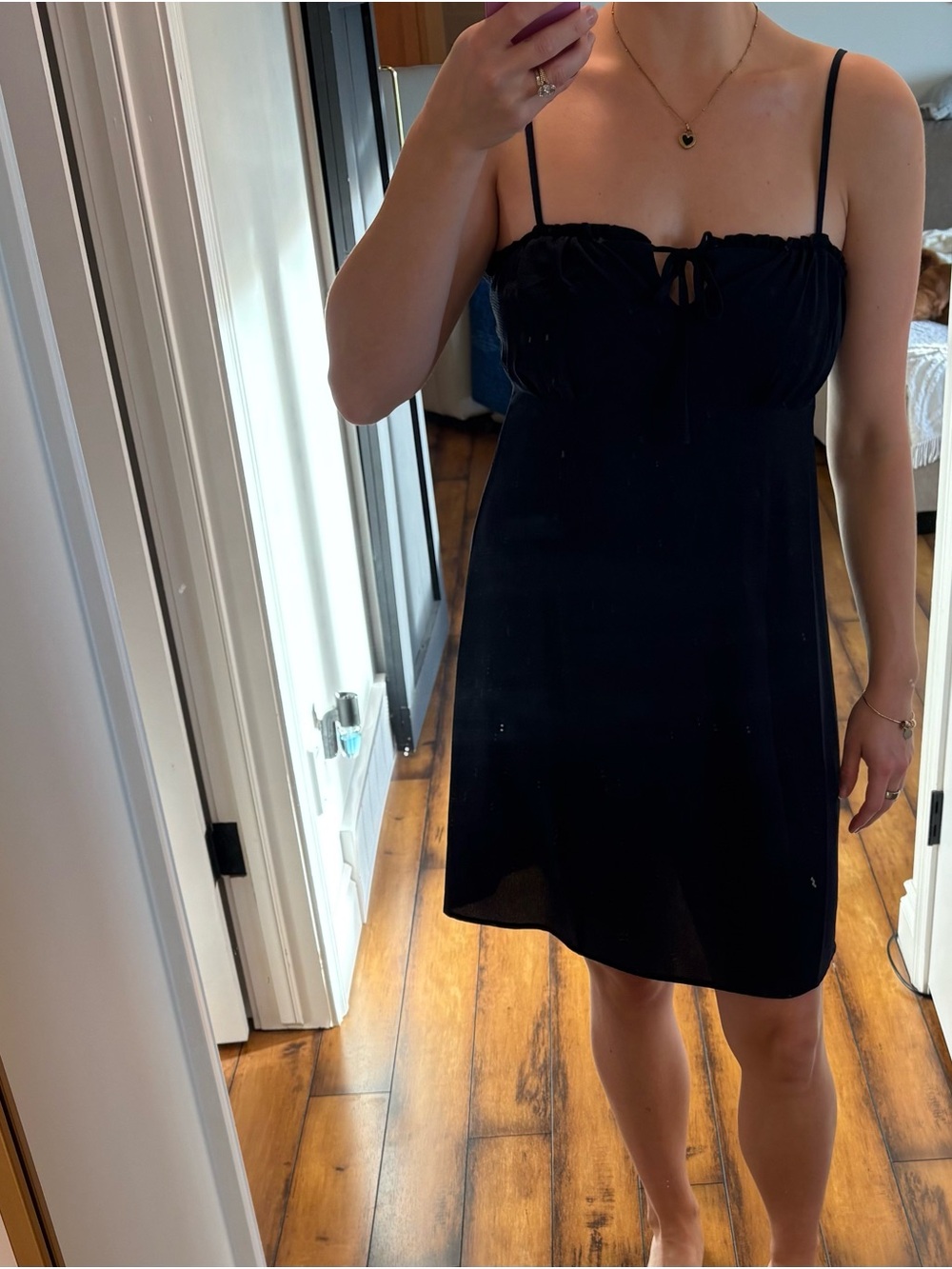 Only Black Spaghetti-Strap Mini Dress with Front Tie